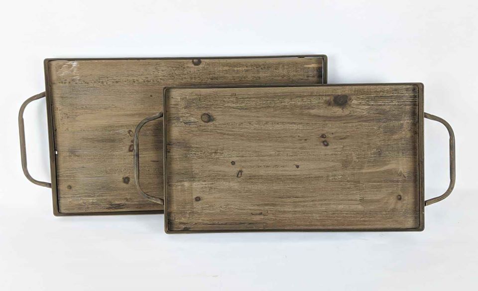 Rustic Wooden Tray With Metal Handles, Wooden Serving Tray With Handles Australia